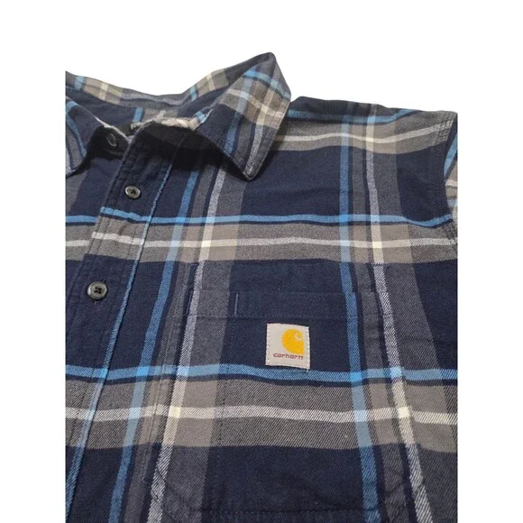Carhartt Rugged Flex Relaxed Fit Long Sleeve Blue Plaid Flannel Shirt 2XL E1.8 - Picture 10 of 10